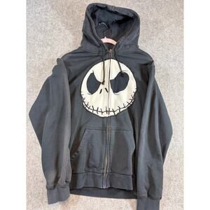 Vtg Disney Nightmare Before Christmas Skellington ZIp Up Hoodie Mens S Black Y2K